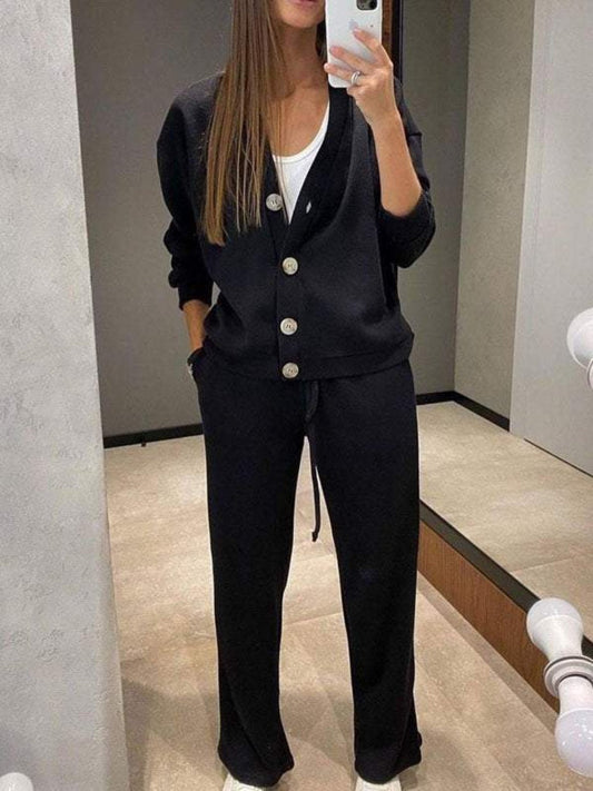 Women's Relaxed Cardigan and Drawstring Pants Set Casual Two Piece Outfit