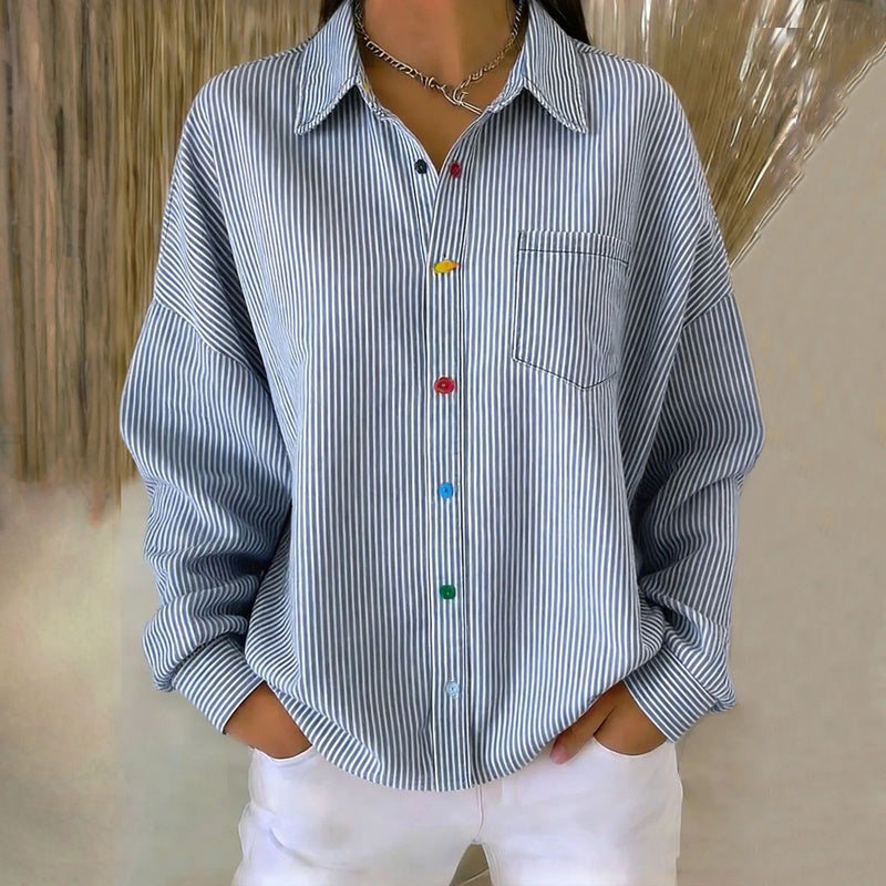 Women's Striped Button Up Shirt with Long Sleeves and Pocket