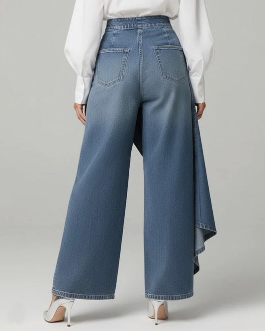 Women's High Waist Wide Leg Denim Pants Stylish Wrap Design Jeans