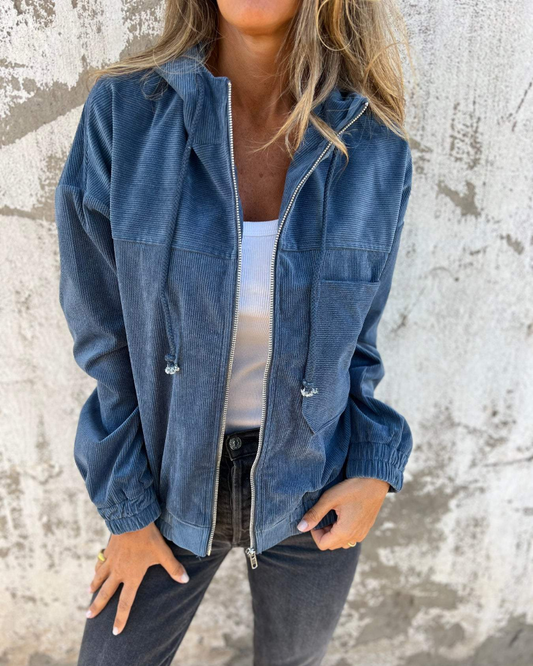 Women's Corduroy Jacket with Zip Front and Hood