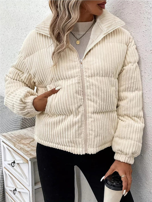 Women's Quilted Ribbed Puffer Jacket