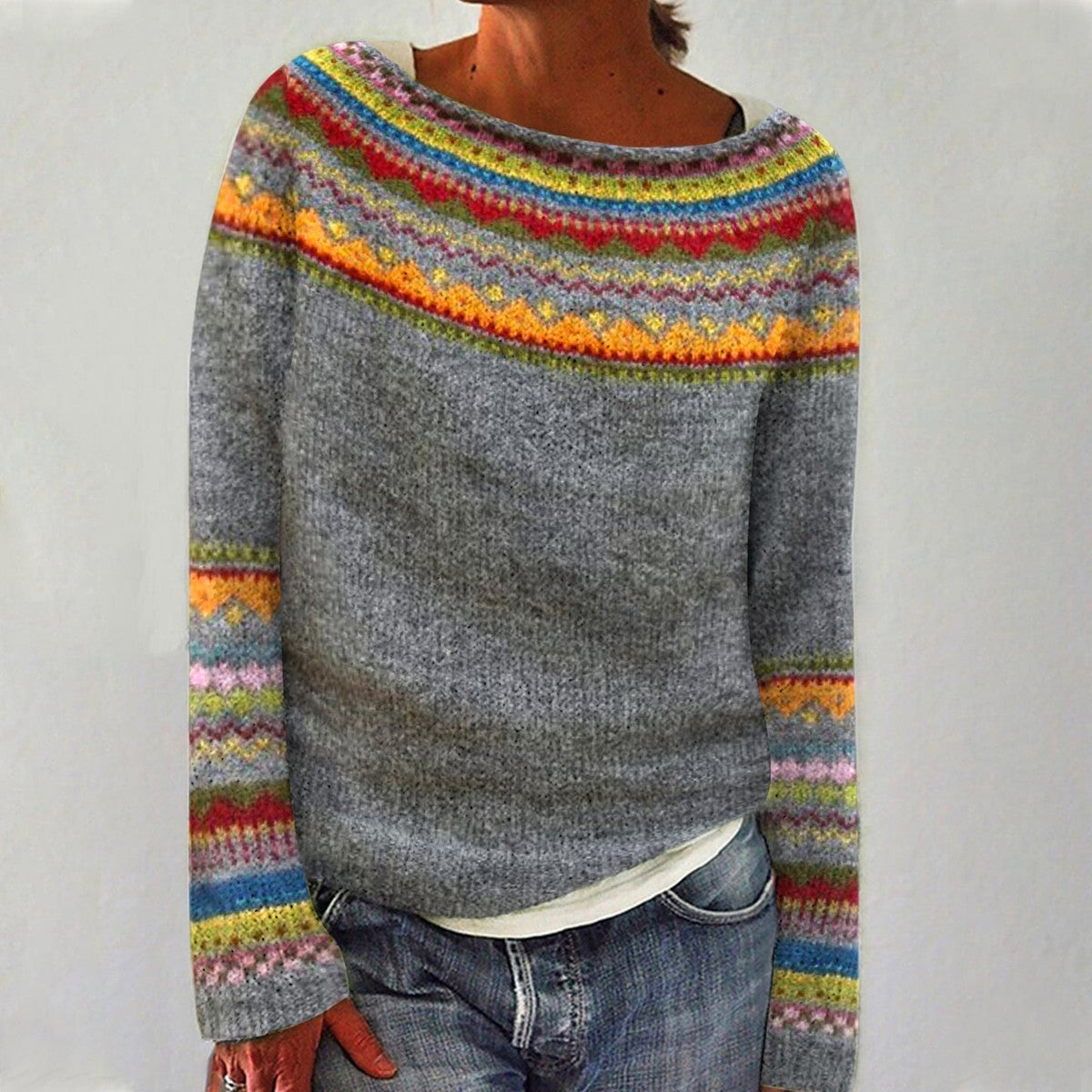 Women’s Chic Knit Sweater with Colorful Design