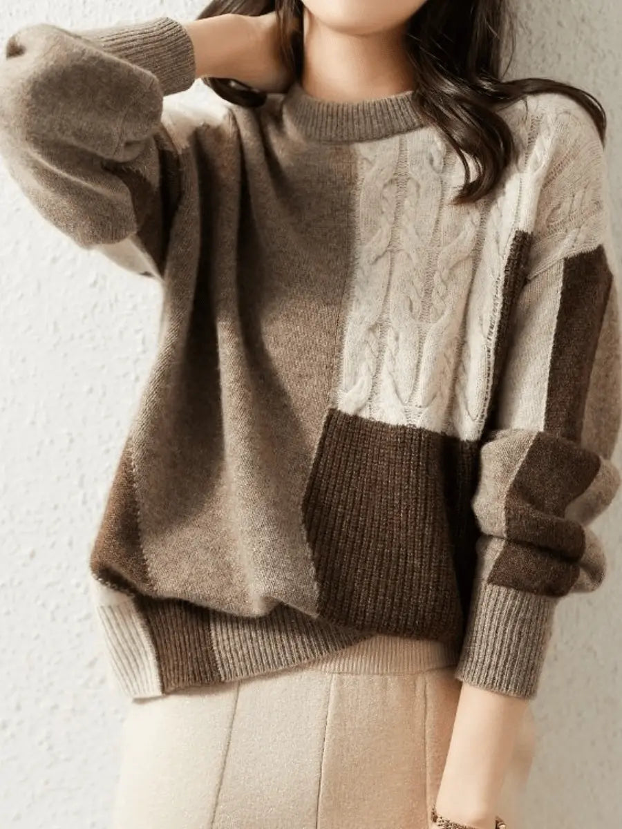 Women’s Patchwork Knit Sweater Perfect for Winter
