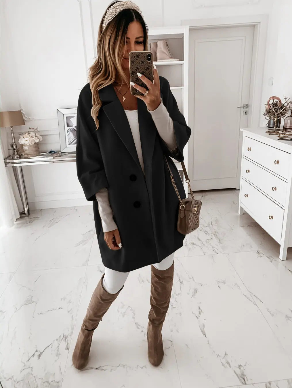 Women's Elegant Loose-Fit Coat with Buttons