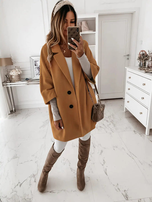 Women's Elegant Loose-Fit Coat with Buttons