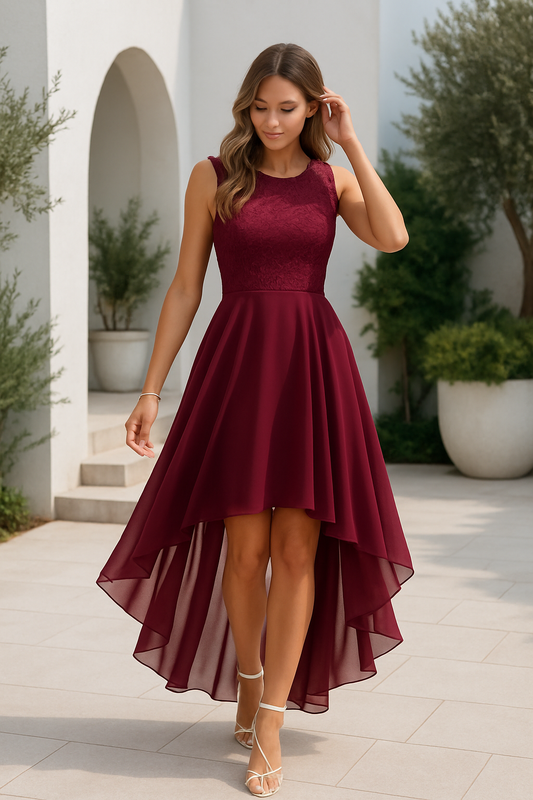 Women’s Elegant High Low Sleeveless Wedding Guest Party Dress