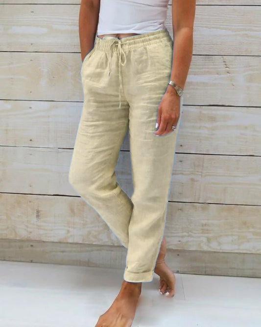 Women’s Relaxed Fit Pants with Elastic Waist and Side Pockets