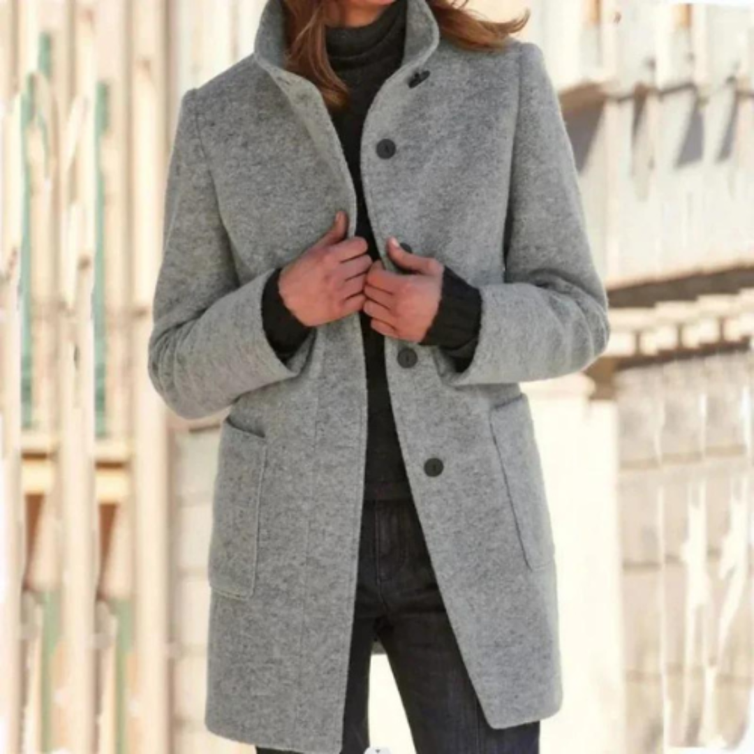 Women’s Classic Long Coat with Buttons Winter