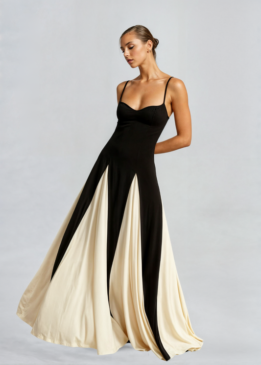 Women’s Strappy Maxi Dress with Contrast Panel