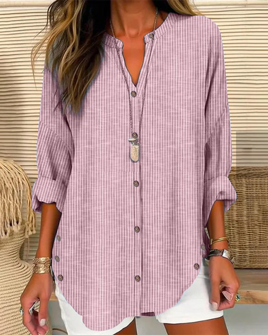 Women's Striped Button Front Blouse – Loose Fit Lightweight Casual Summer Shirt