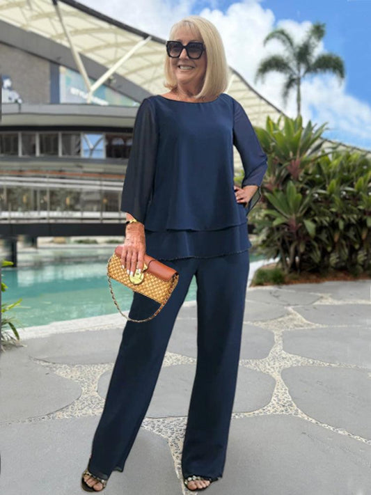 Women's Two Piece Casual Summer Set Relaxed Fit Top and Wide Leg Pants