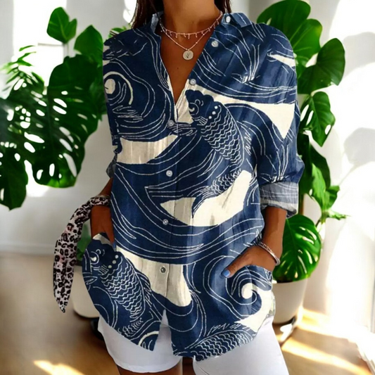 Women's V-Neck Button Blouse Elegant Relaxed Fit Lightweight Work Shirt