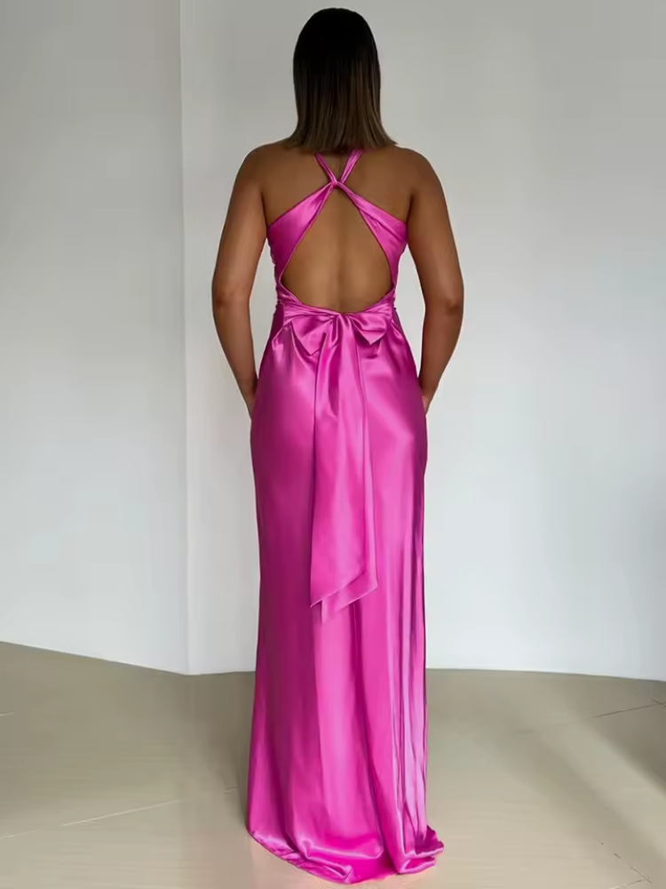 Twist-Front V-Neck Maxi Dress for Flattering Fit