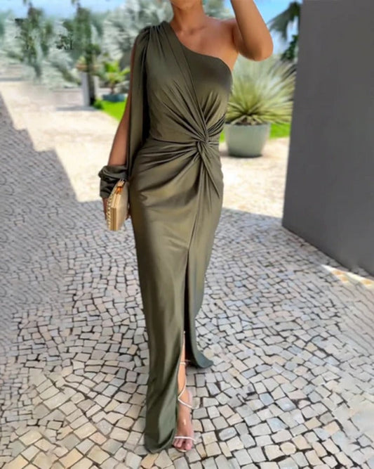 Women’s One Shoulder Elegant Fitted Evening Maxi Dress