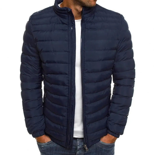 Men’s Winter Quilted Jacket with Front Zipper Design