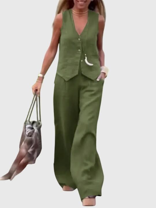 Women's Vest Two Piece Set Sleeveless Top and Wide Leg Pants Outfit