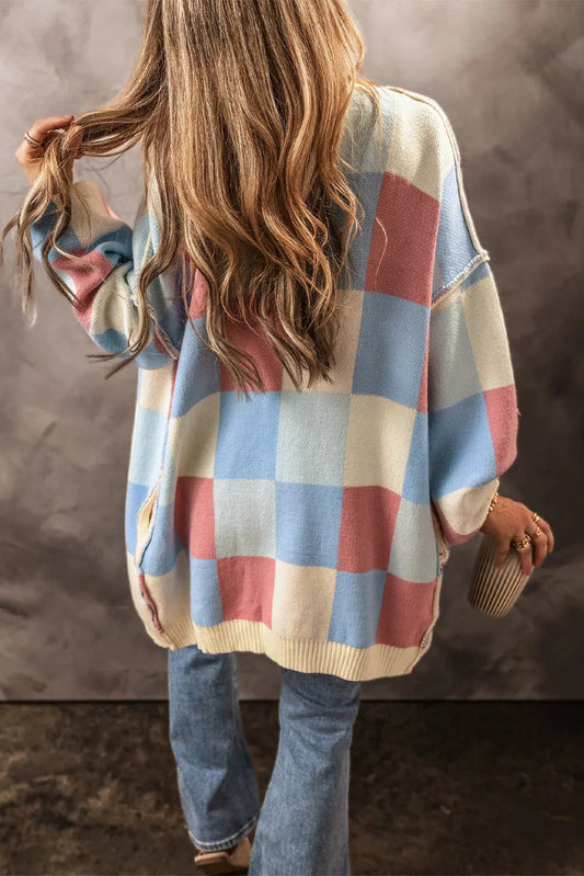 Women’s Oversized Plaid Knit Cardigan Winter