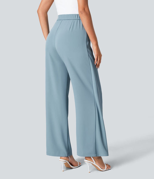 Women’s High Waist Wrap Pants with Wide Leg and Side Slit