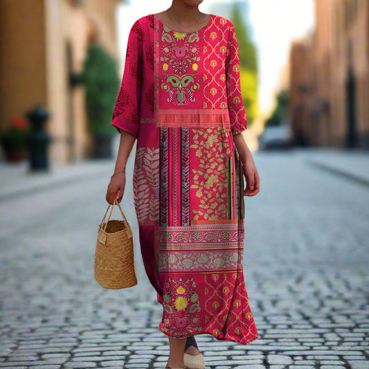 Women’s Boho Printed Flowing Relaxed Fit Casual Summer Maxi Dress