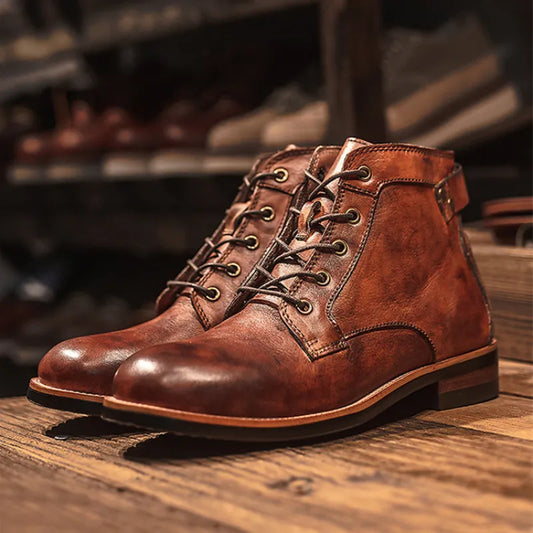 Leather Lace-Up Boots Classic Ankle Style Men Winter