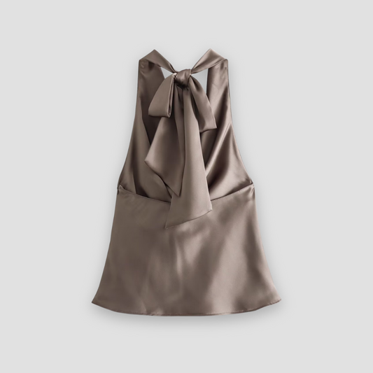 Jenny | Women’s Halter Back Tie Draped Satin Tanks