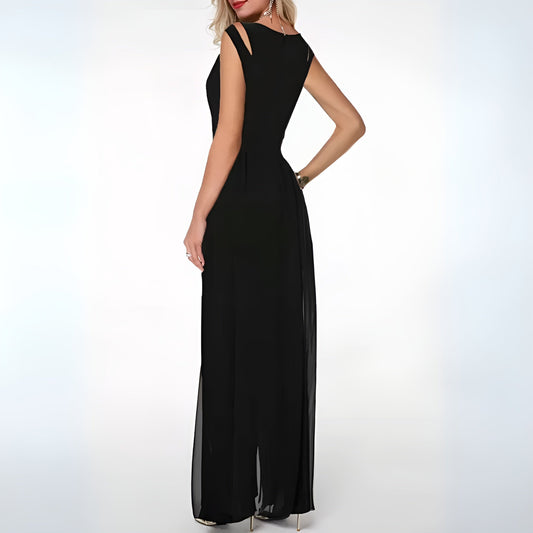 Women's Elegant Sheer Overlay Jumpsuit – Wide Leg Formal Evening Outfit