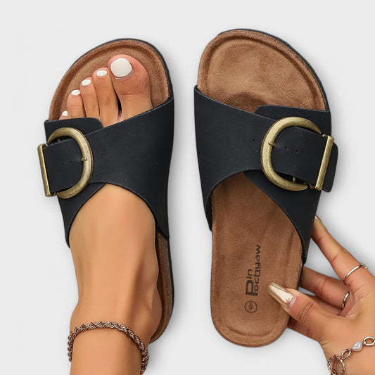 Women’s Vintage Buckle Slide Sandals with Ergonomic Comfort Sole