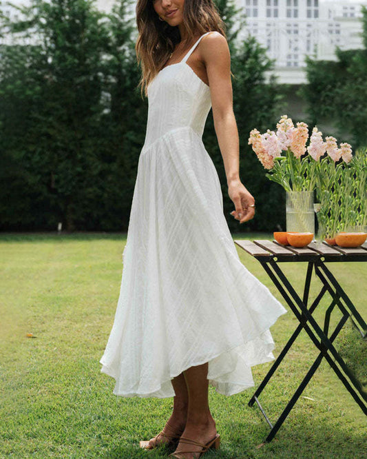 Women's Sleeveless A-Line Midi Dress with Flowing Hem