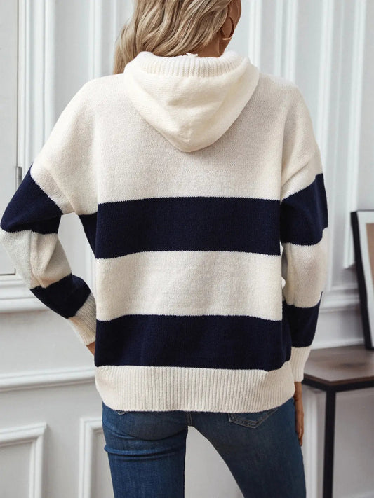 Women’s Striped Knit Hoodie Sweater for Cozy Winter