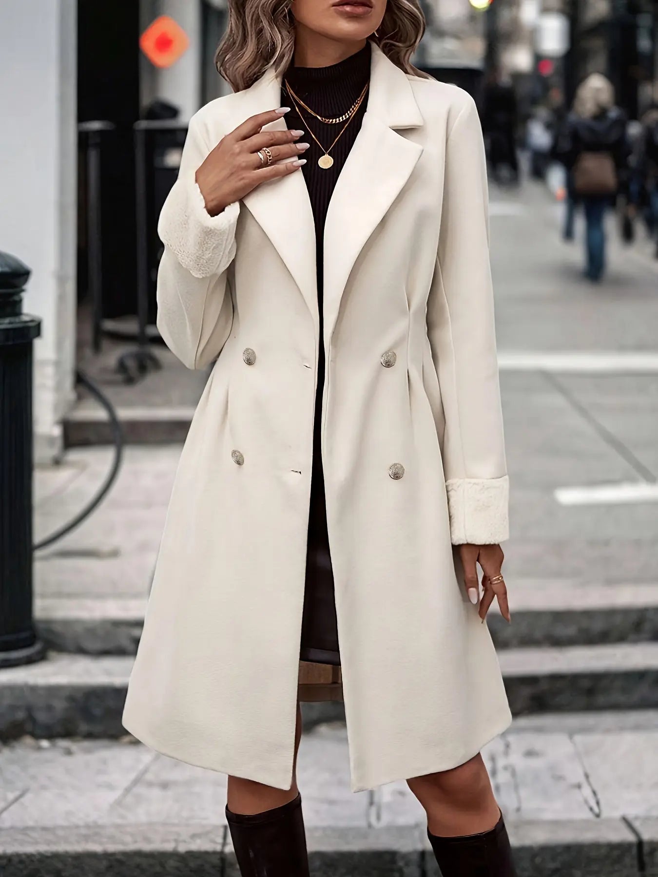 Women's Double-Breasted Long Coat – Stylish Design