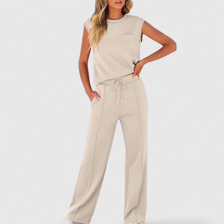 Women's Sleeveless Two Piece Set with Wide Leg Pants Casual Outfit