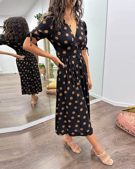 Polka Dot Midi Dress With Flattering A Line Fit for Women