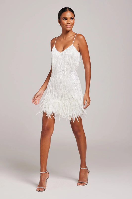 Women’s Strapless Feather Fringe Elegant Party Mini Dress
