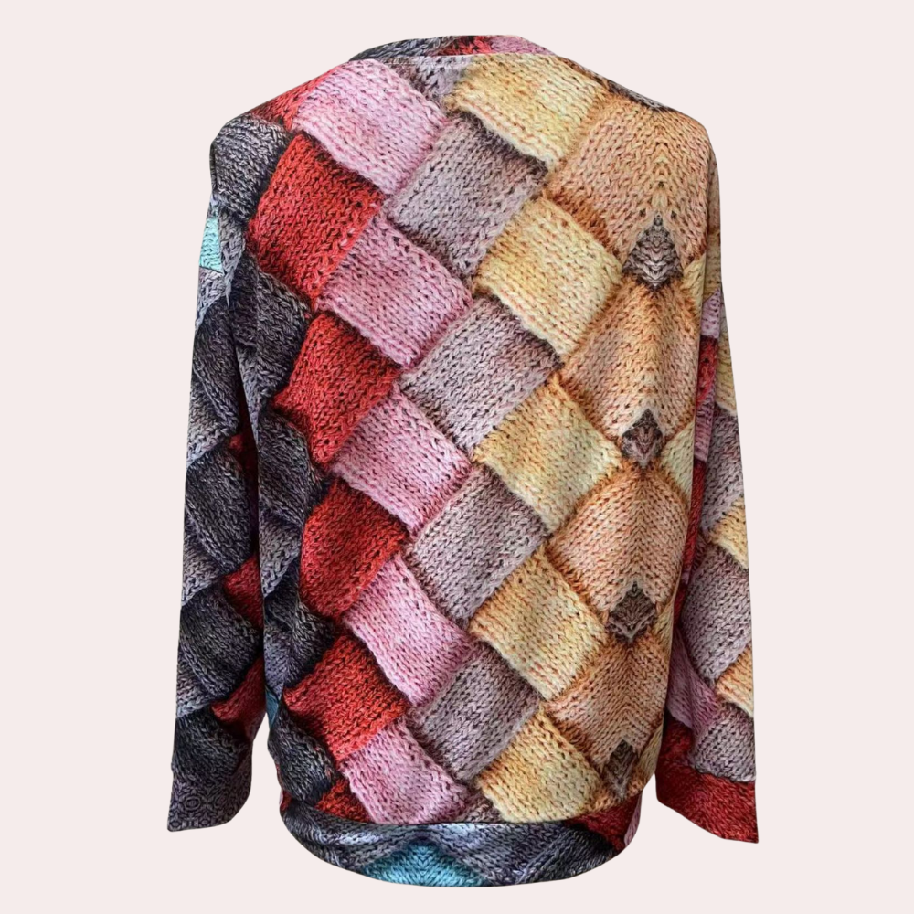 Women’s Colorful Knit Sweater with Woven Pattern