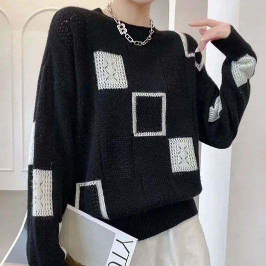 Women’s Modern Knit Sweater with Color Block Pattern