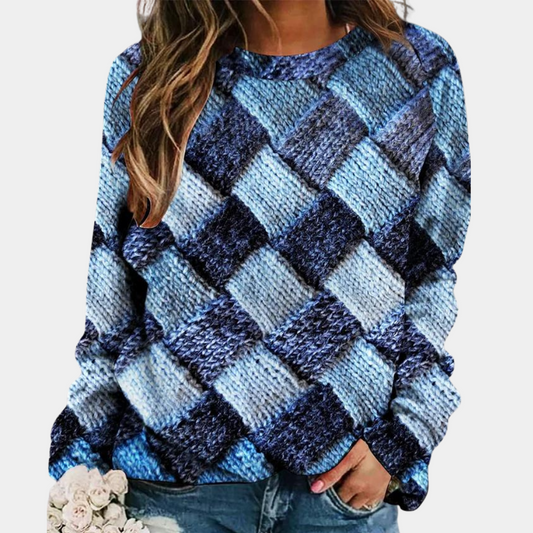 Women’s Colorful Knit Sweater with Woven Pattern