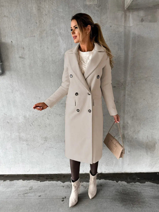 Women's Elegant Long Beige Wool Coat