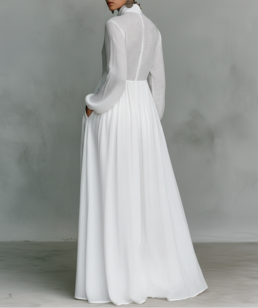 Women's Elegant Maxi Shirt Dress Long Sleeve Button Up Flowy Dress