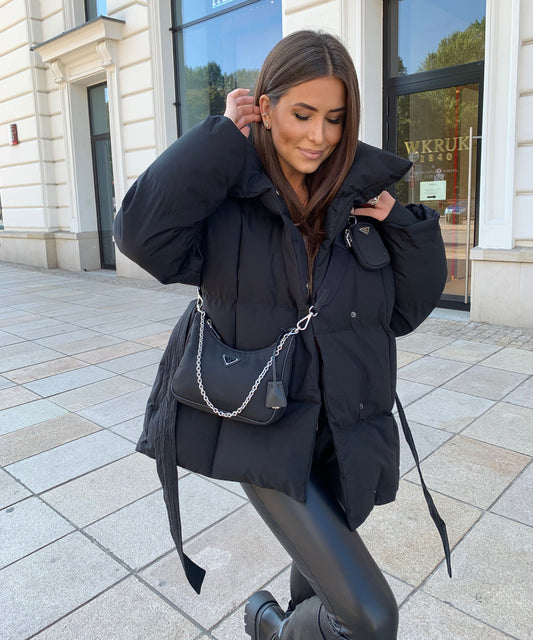 Women’s Quilted Jacket with Belt and High Collar Winter