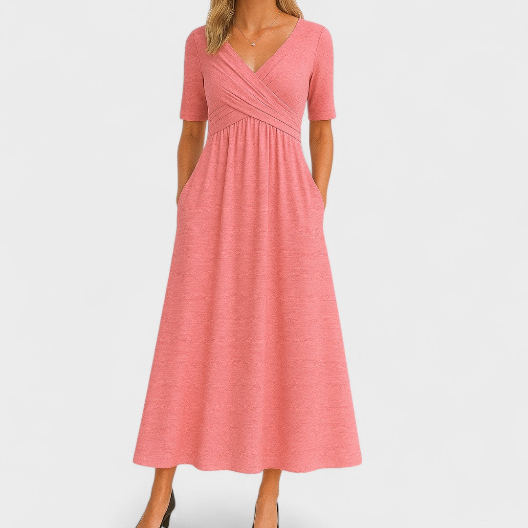 Women’s V Neck Elegant Relaxed Fit Flowy Midi Dress