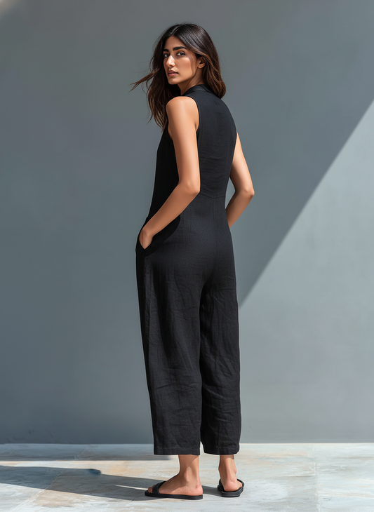 Women's Minimalist Linen Jumpsuit Sleeveless Wide Leg Relaxed Fit Casual Outfit