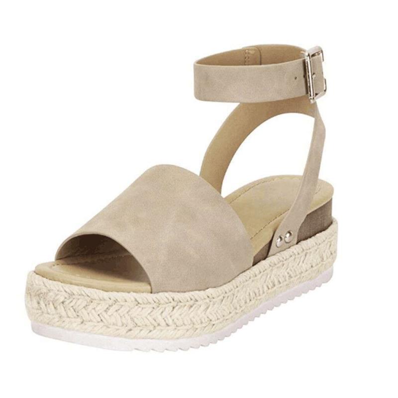 Women’s Buckle Ankle Strap Flatform Sandals with Cushioned Sole