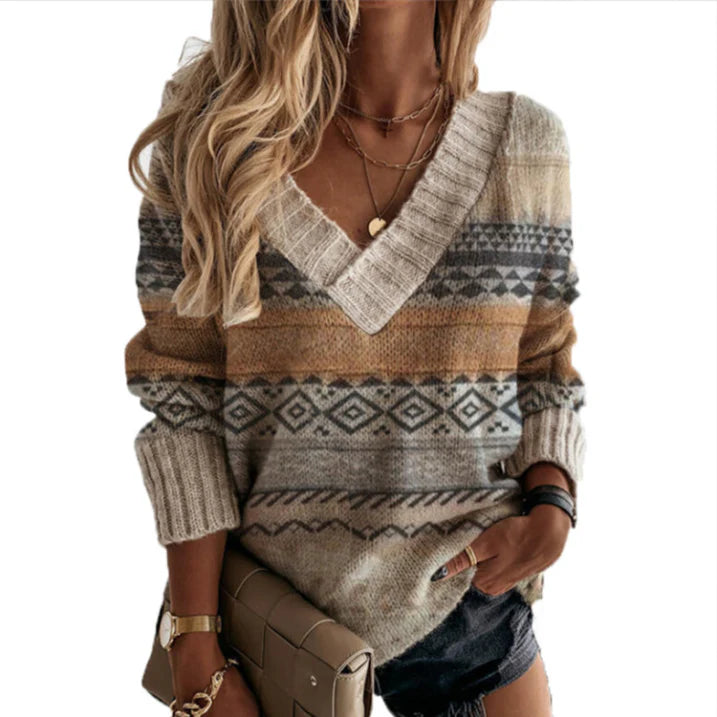 Women’s V-Neck Leopard Print Knit Sweater