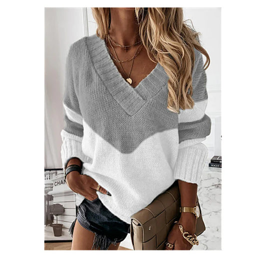 Women’s V-Neck Leopard Print Knit Sweater