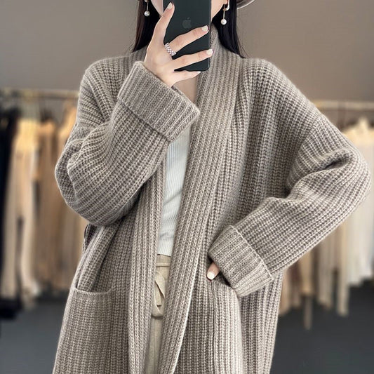 Women's Comfortable Long Knit Cardigan with Pockets