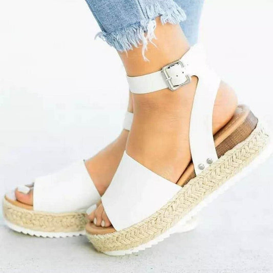 Women’s Buckle Ankle Strap Flatform Sandals with Cushioned Sole