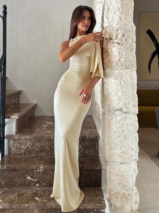 Women's One Shoulder Maxi Dress with Draped Detail