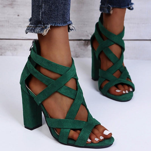 Women’s Chunky Heel Strappy Sandals with Open Toe and Secure Fit