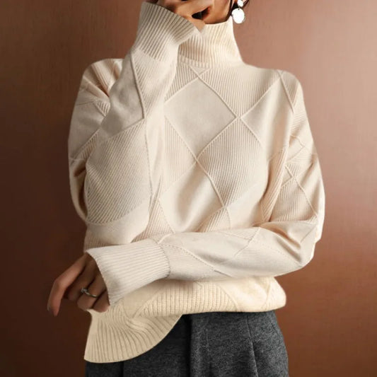 Women’s Textured Knit Sweater with High Neck