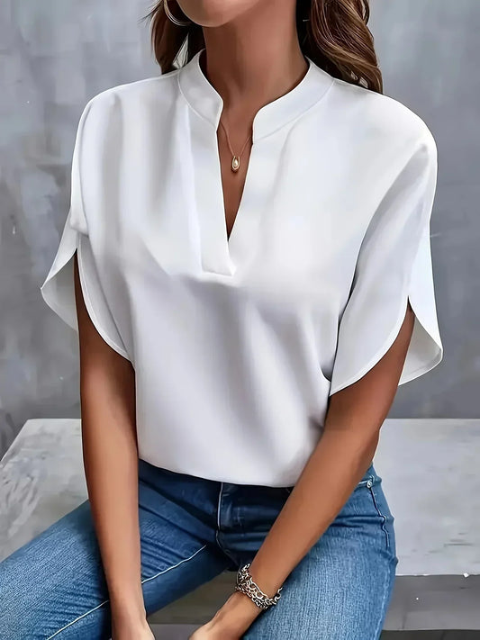 Women's Elegant V-Neck Blouse Relaxed Fit Lightweight Casual Work Top